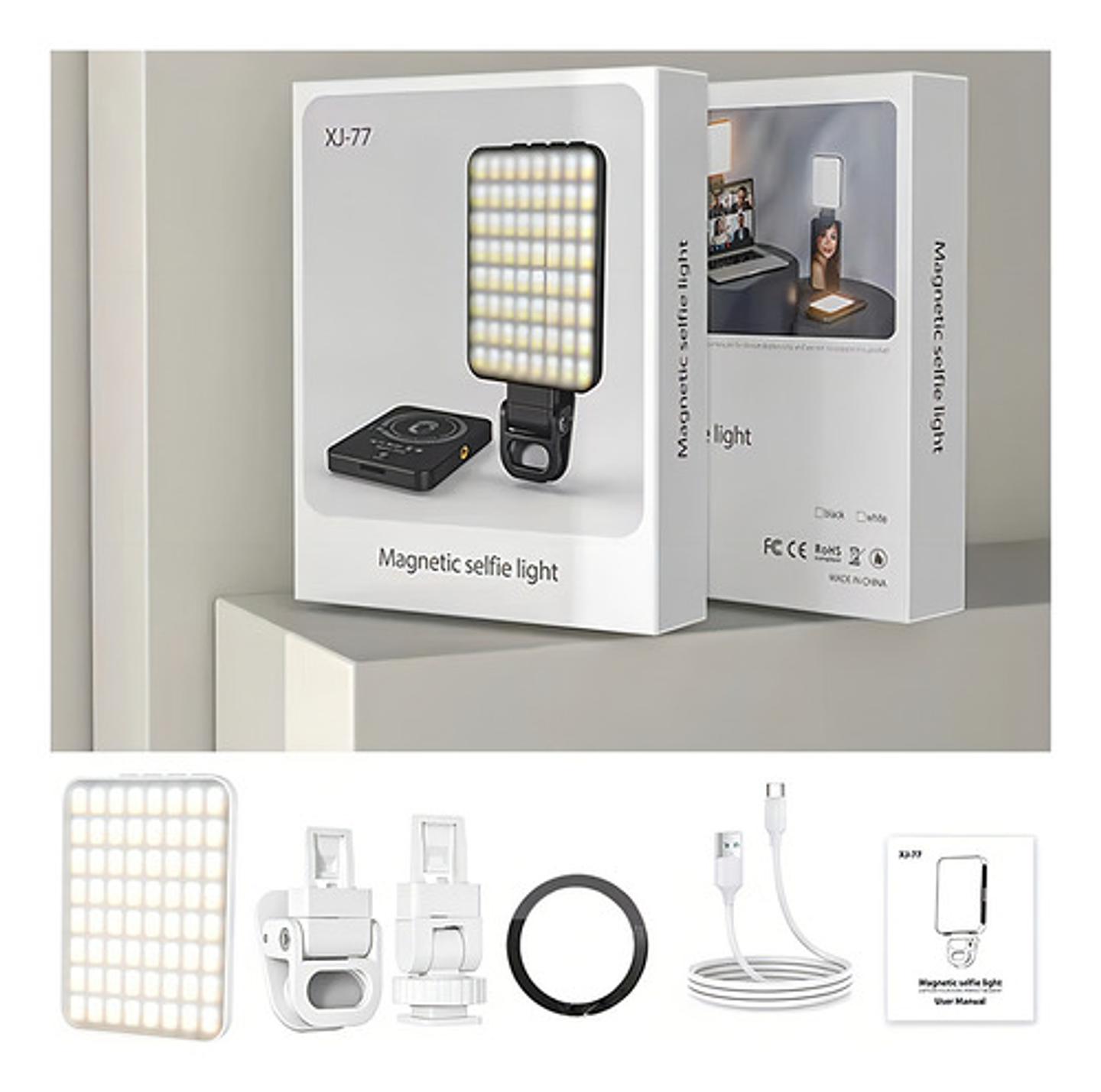 Luz Led Asolounclick Xj-77 Negra Recargable Selfie Streaming Cri 97+ Negro 2