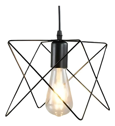 Lámpara Colgante Industrial Thek Jaula Metal Negro Techo E27 Foco Incluido
