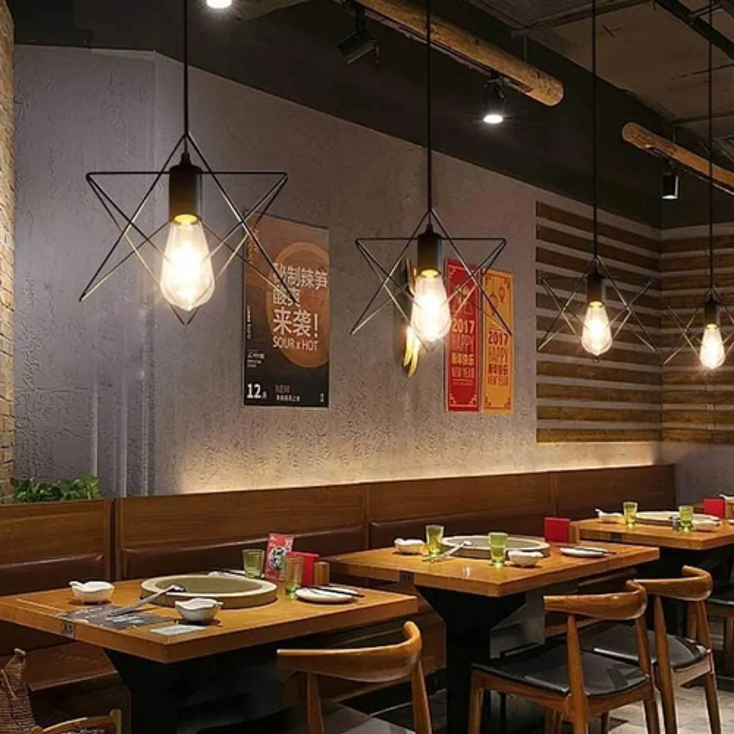 Lámpara Colgante Industrial Thek Jaula Metal Negro Techo E27 Foco Incluido 5