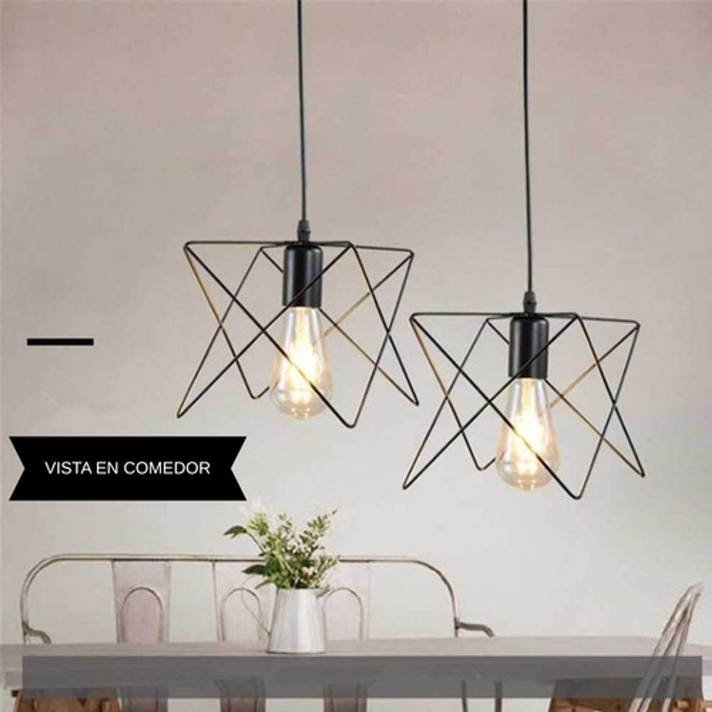 Lámpara Colgante Industrial Thek Jaula Metal Negro Techo E27 Foco Incluido 6