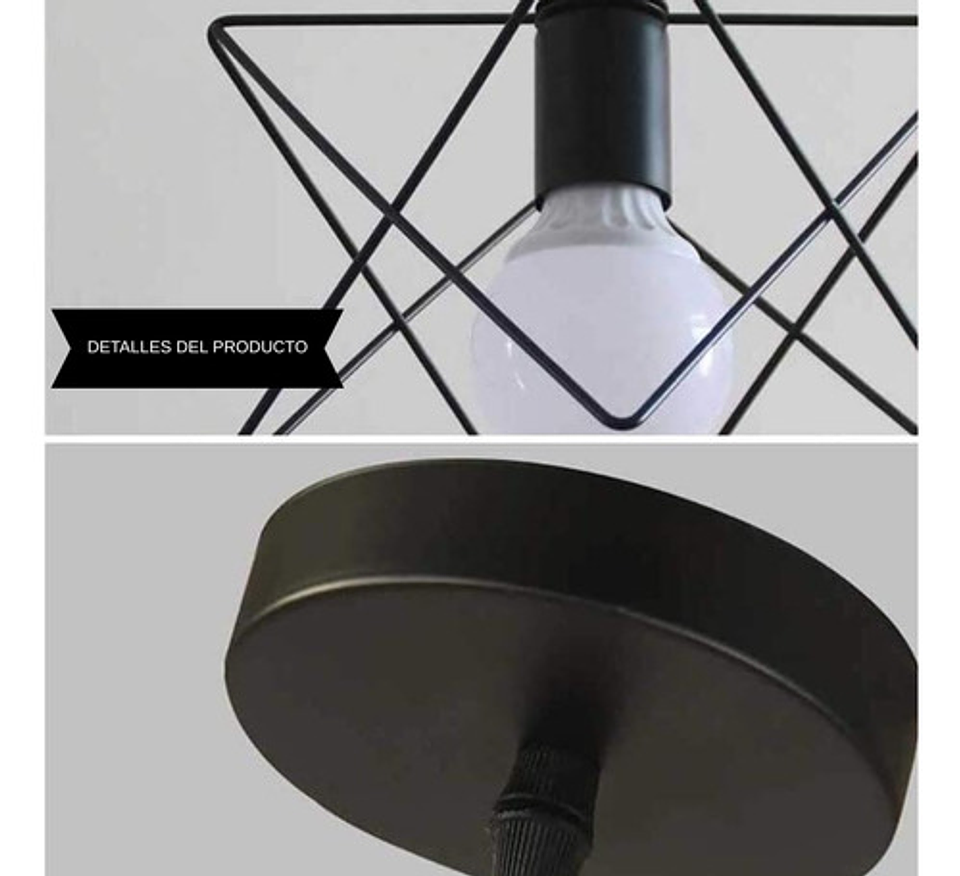 Lámpara Colgante Industrial Thek Jaula Metal Negro Techo E27 Foco Incluido 7