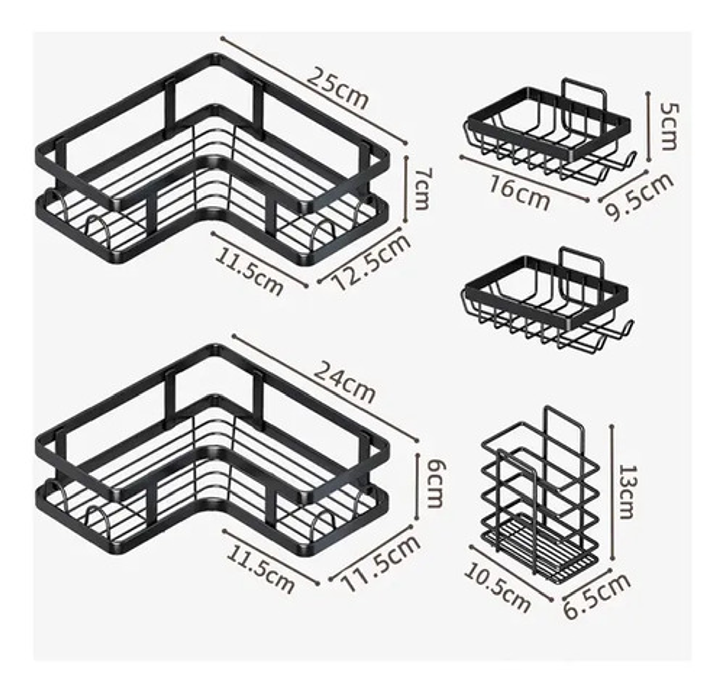 Organizador De Ducha Repisa Baño Adhesivo Set 5 Negro 2