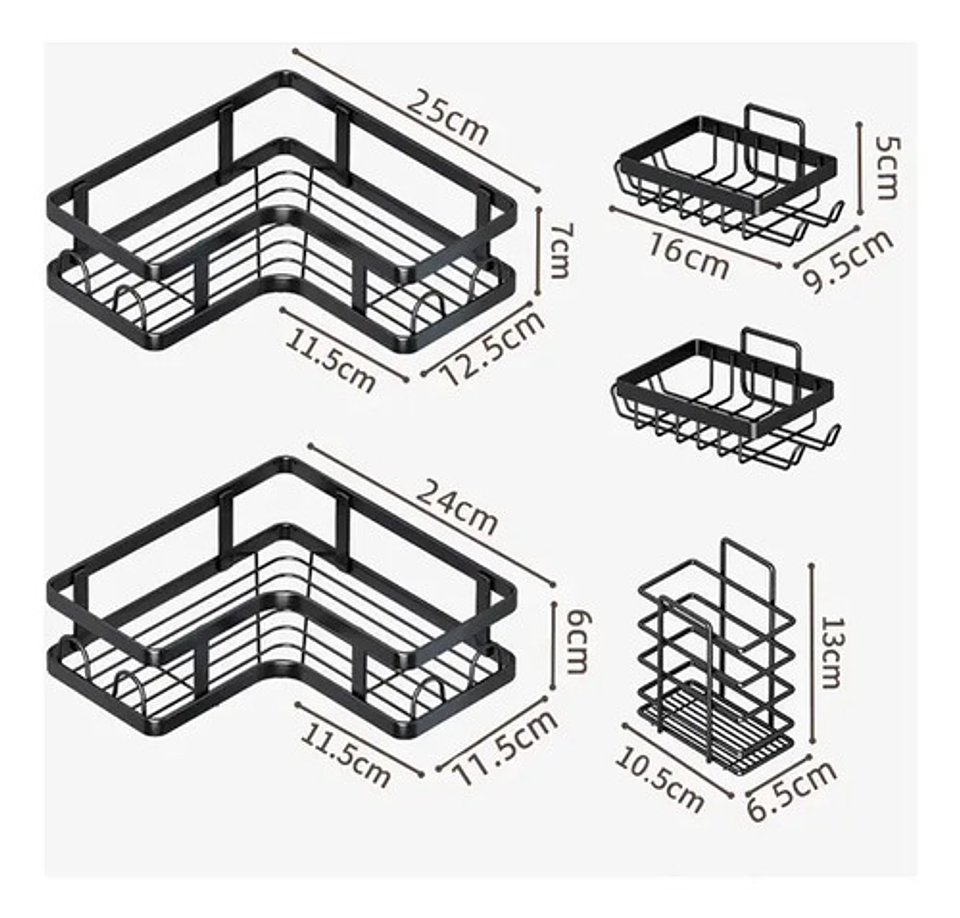 Organizador De Ducha Repisa Baño Adhesivo Set 5 Negro 2