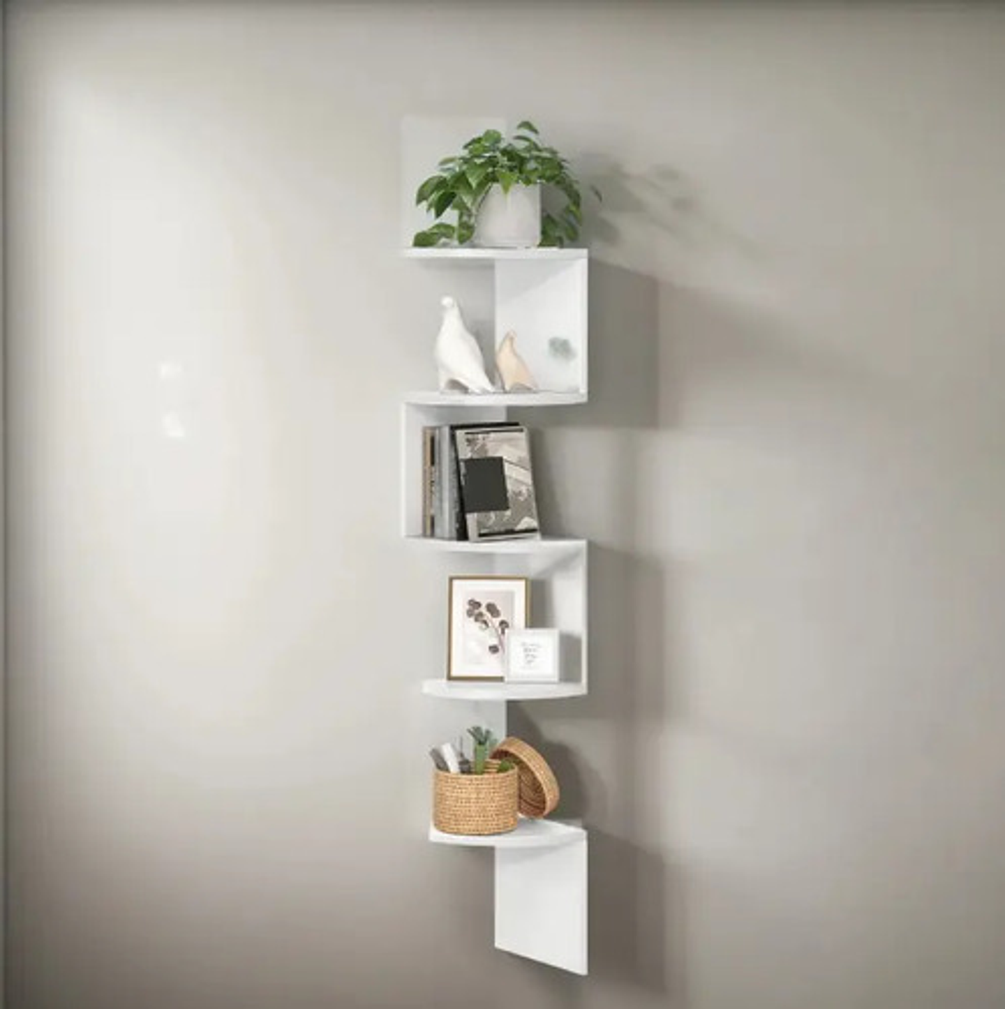 Repisa Esquinera Flotante 5 Niveles Moderno Blanco Ahorro Espacio 85x25x20cm 1