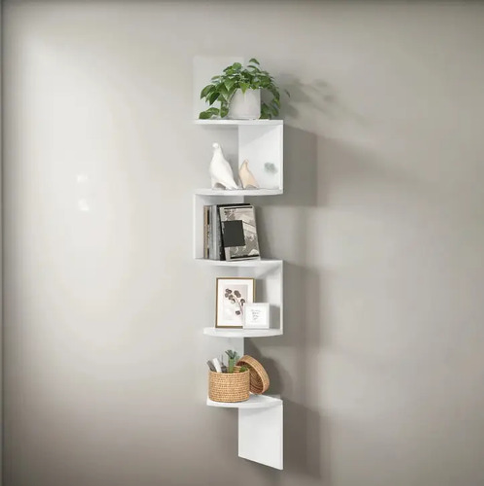 Repisa Esquinera Flotante 5 Niveles Moderno Blanco Ahorro Espacio 85x25x20cm 1