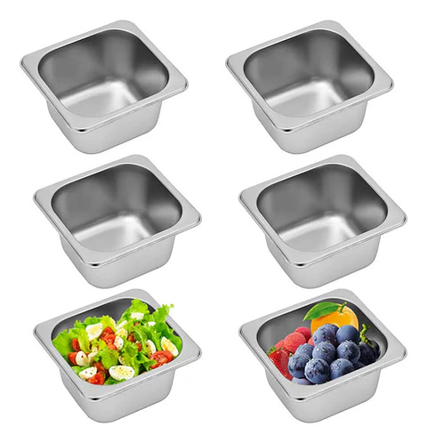 Pack 6 Bandeja Deposito Gastronomico Acero Inox 18x11x6 1/9 Plateado