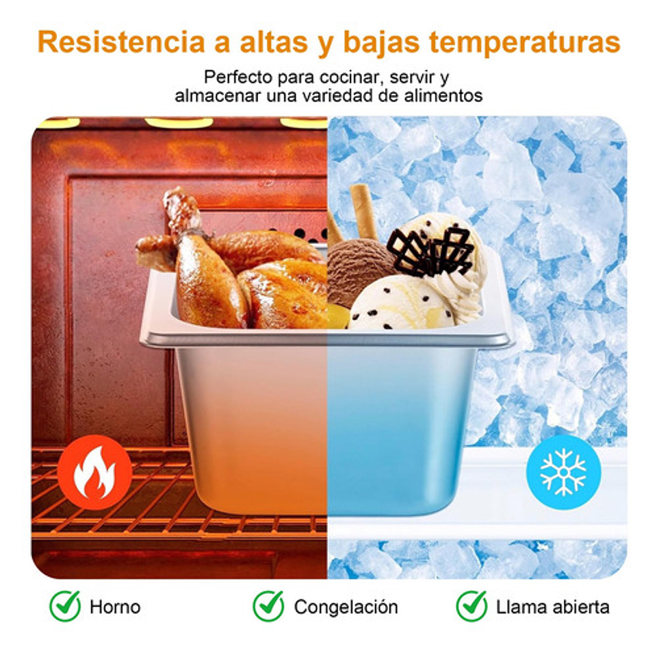 Pack 6 Bandeja Deposito Gastronomico Acero Inox 18x11x6 1/9 Plateado 2