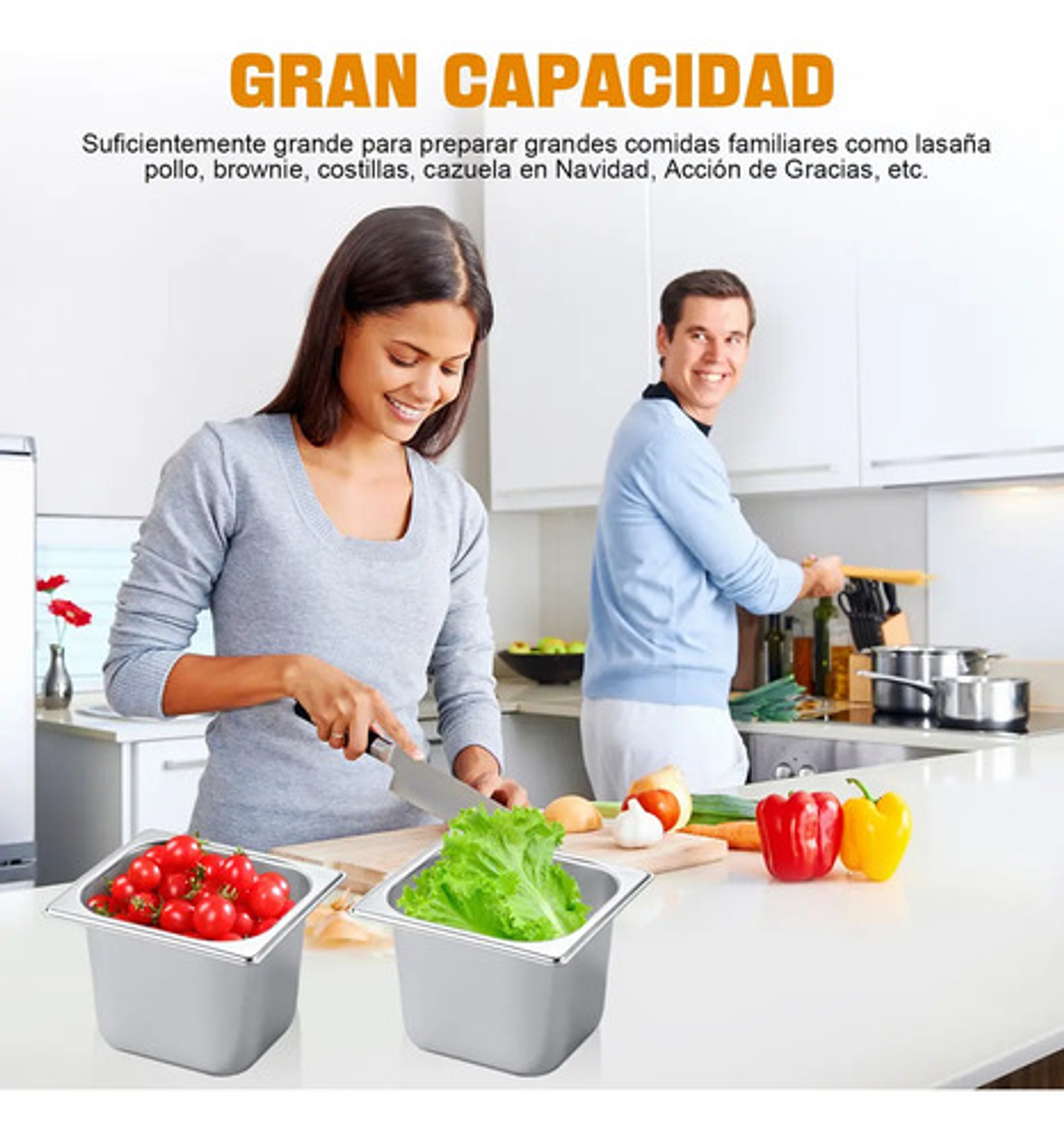 Pack 6 Bandeja Deposito Gastronomico Acero Inox 18x11x6 1/9 Plateado 4