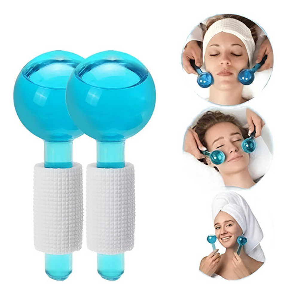 Rodillos Faciales De Cristal Masajeadores Globos De Hielo Celeste O Rosa 2