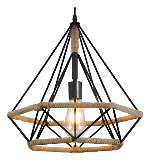 Lámpara Colgante Vintage Metal Industrial Cuerda Cáñamo