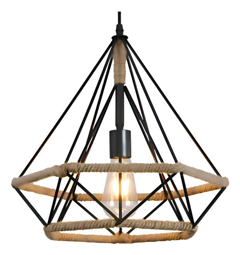 Lámpara Colgante Vintage Metal Industrial Cuerda Cáñamo 1