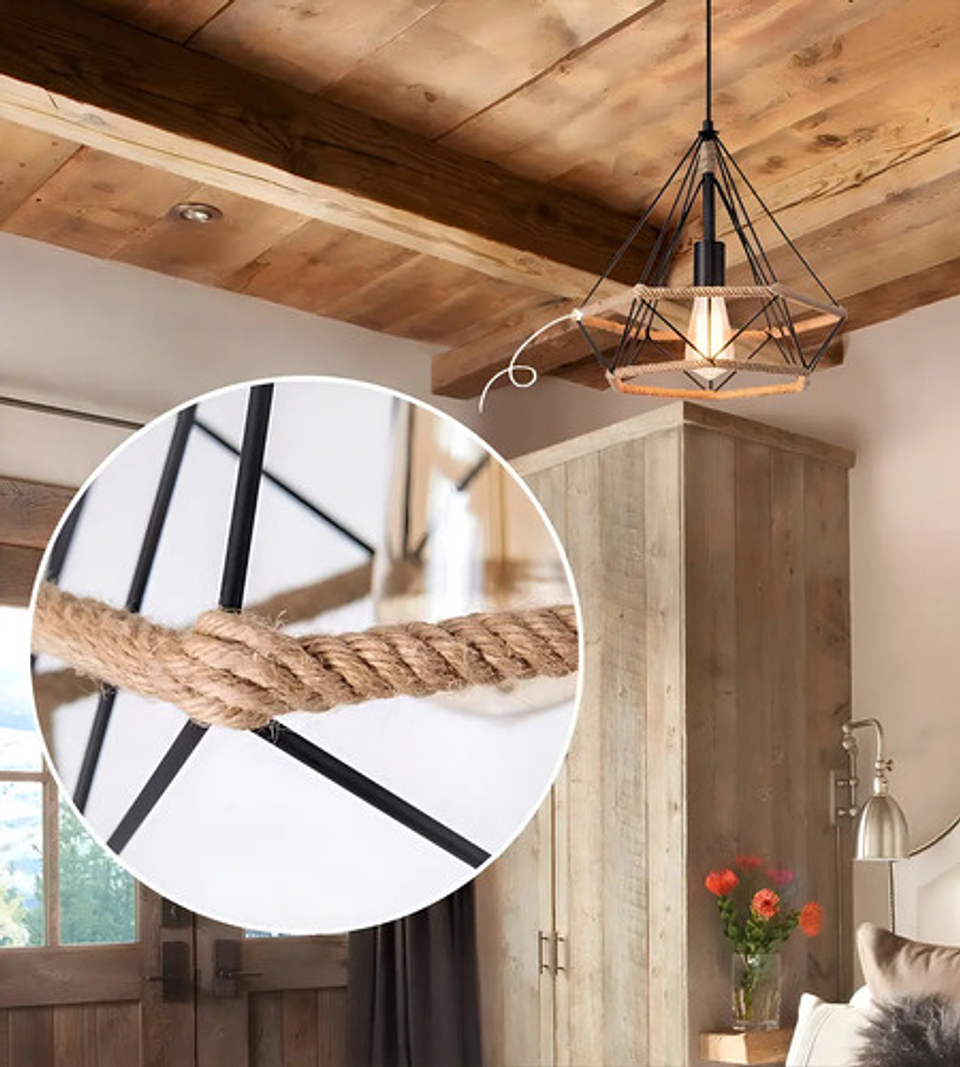 Lámpara Colgante Vintage Metal Industrial Cuerda Cáñamo 6