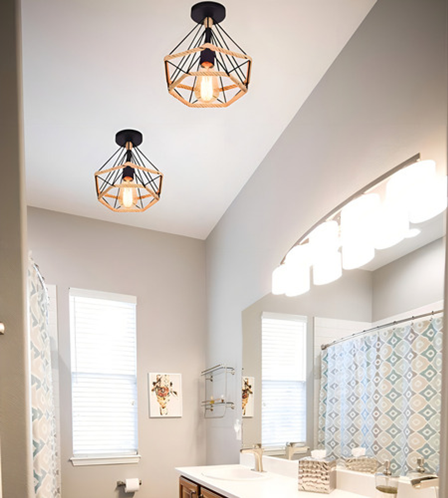 Lámpara Colgante Vintage Metal Industrial Cuerda Cáñamo 7