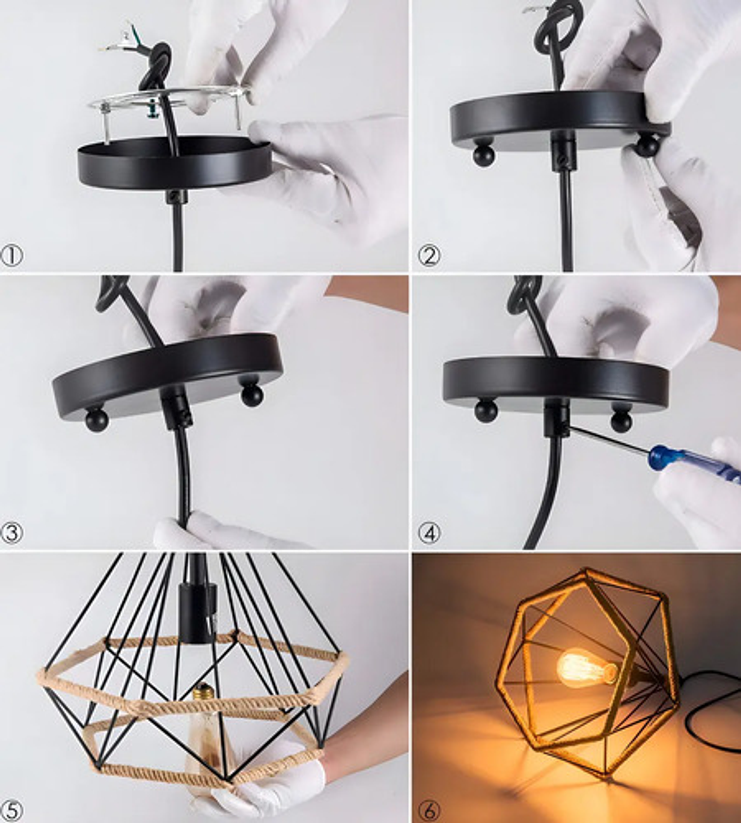 Lámpara Colgante Vintage Metal Industrial Cuerda Cáñamo 8