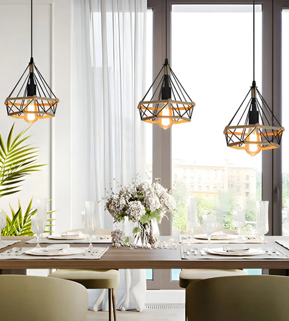 Lámpara Colgante Vintage Metal Industrial Cuerda Cáñamo 9