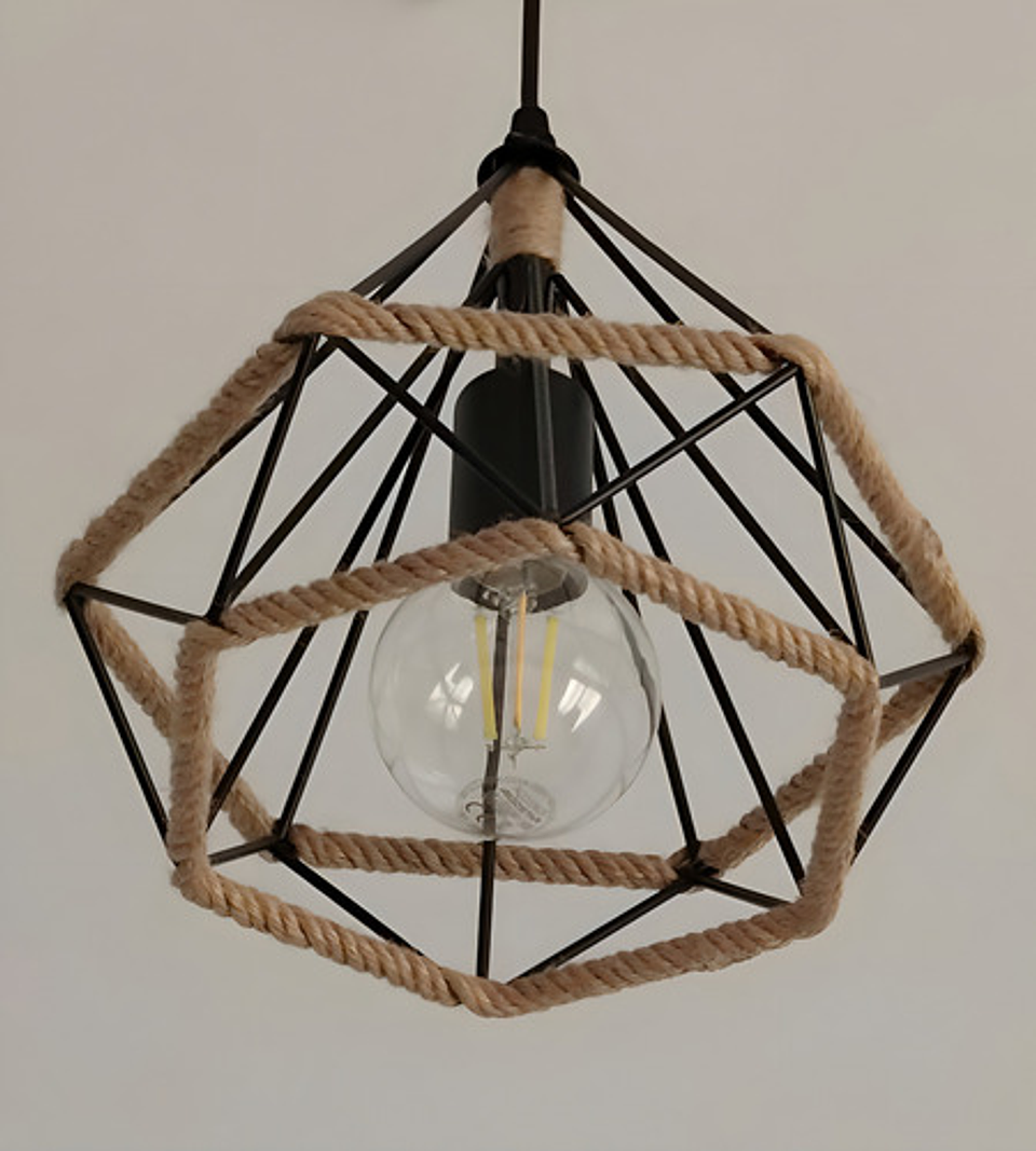Lámpara Colgante Vintage Metal Industrial Cuerda Cáñamo 10