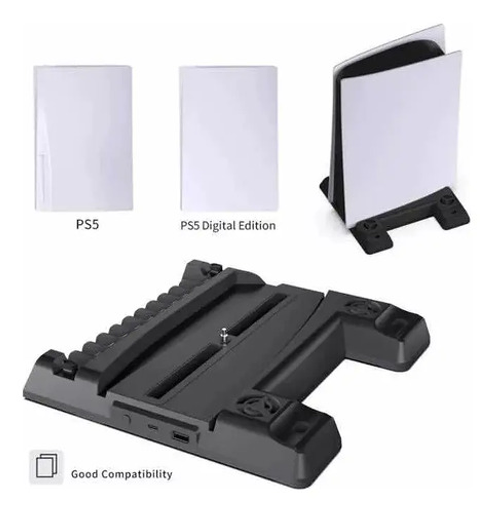 Soporte Base Con Estacion De Carga Y Ventilador Para Ps5 4