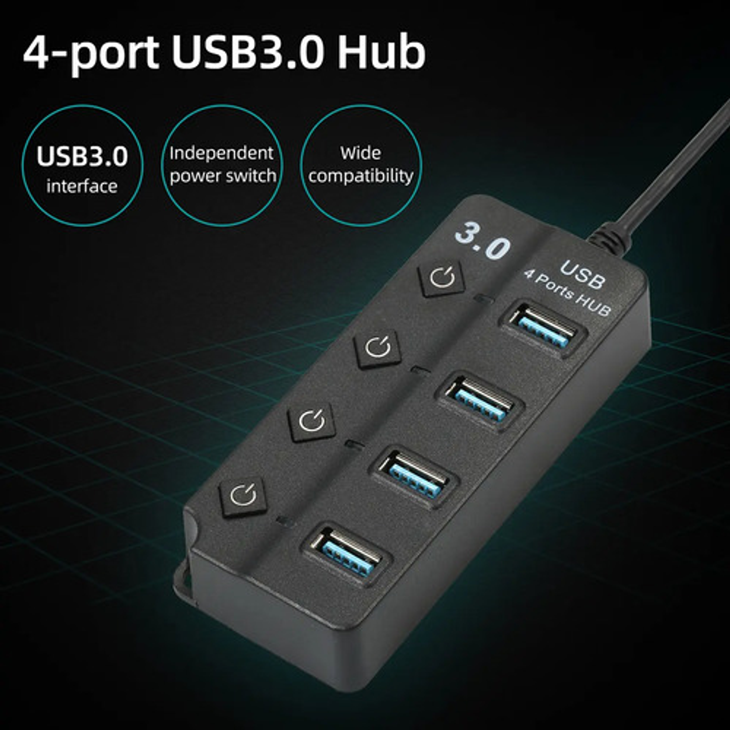 Hub Usb 3.0 4 En 1 Con 4 Puertos E Interruptores De Alimenta 2