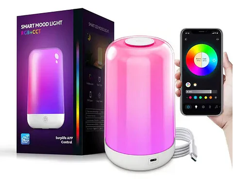 Lámpara De Noche Led Rgb Táctil Control Por App Recargable Blanco Rosa
