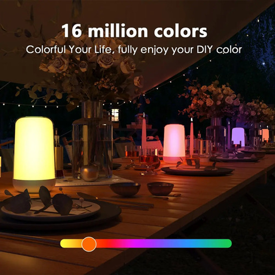 Lámpara De Noche Led Rgb Táctil Control Por App Recargable Blanco Rosa 8