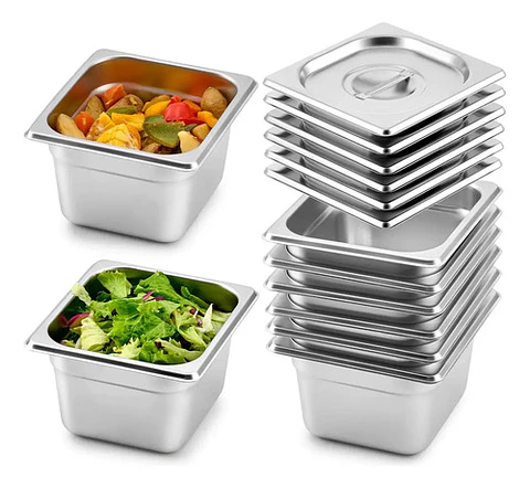 X4 Bandeja + Tapa Deposito Gastronomico Acero Inox 17x16cm