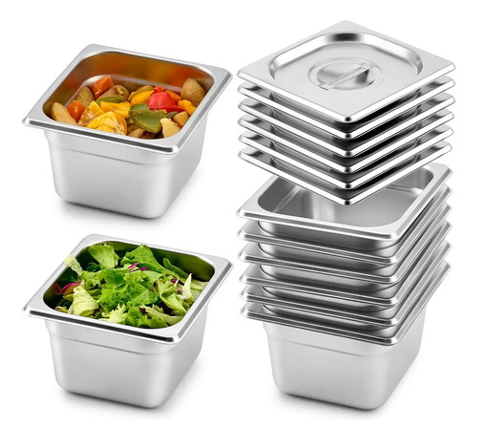X4 Bandeja + Tapa Deposito Gastronomico Acero Inox 17x16cm 1