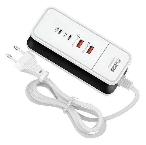 Cargador 3a 2 Usb 2 Tipo C Cable Incluido 100cm Rápido Blanco