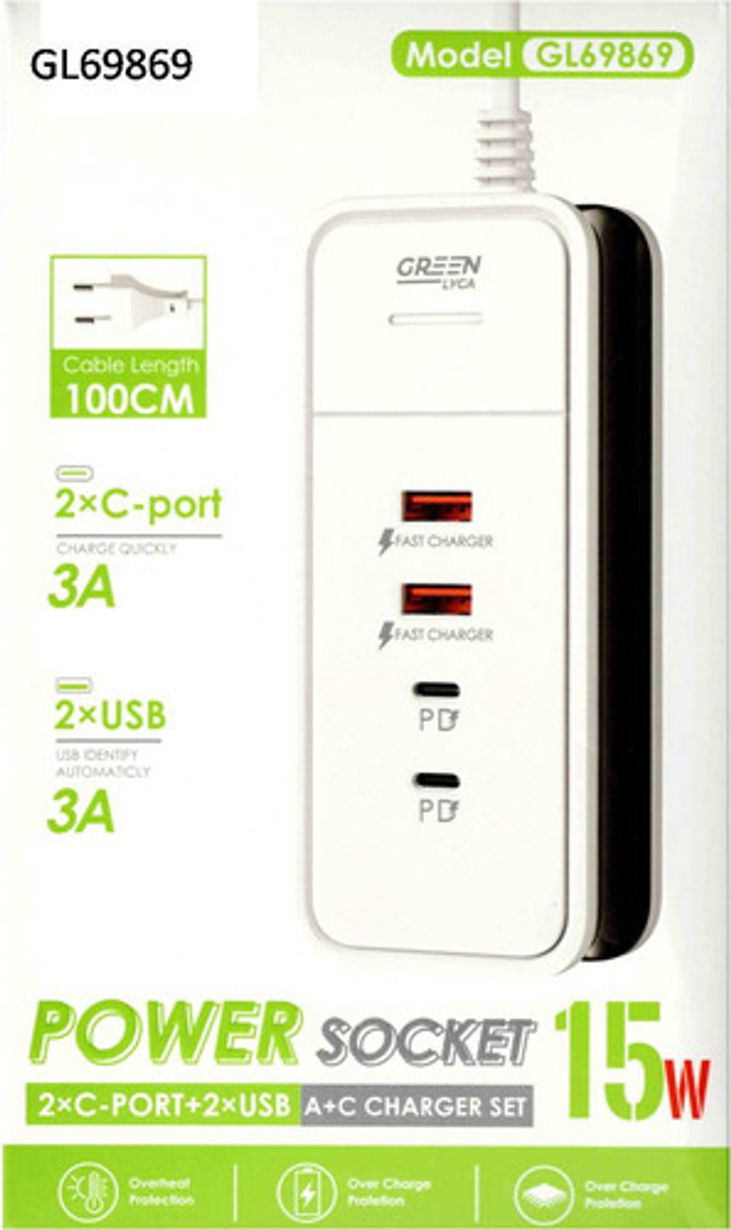 Cargador 3a 2 Usb 2 Tipo C Cable Incluido 100cm Rápido Blanco 2