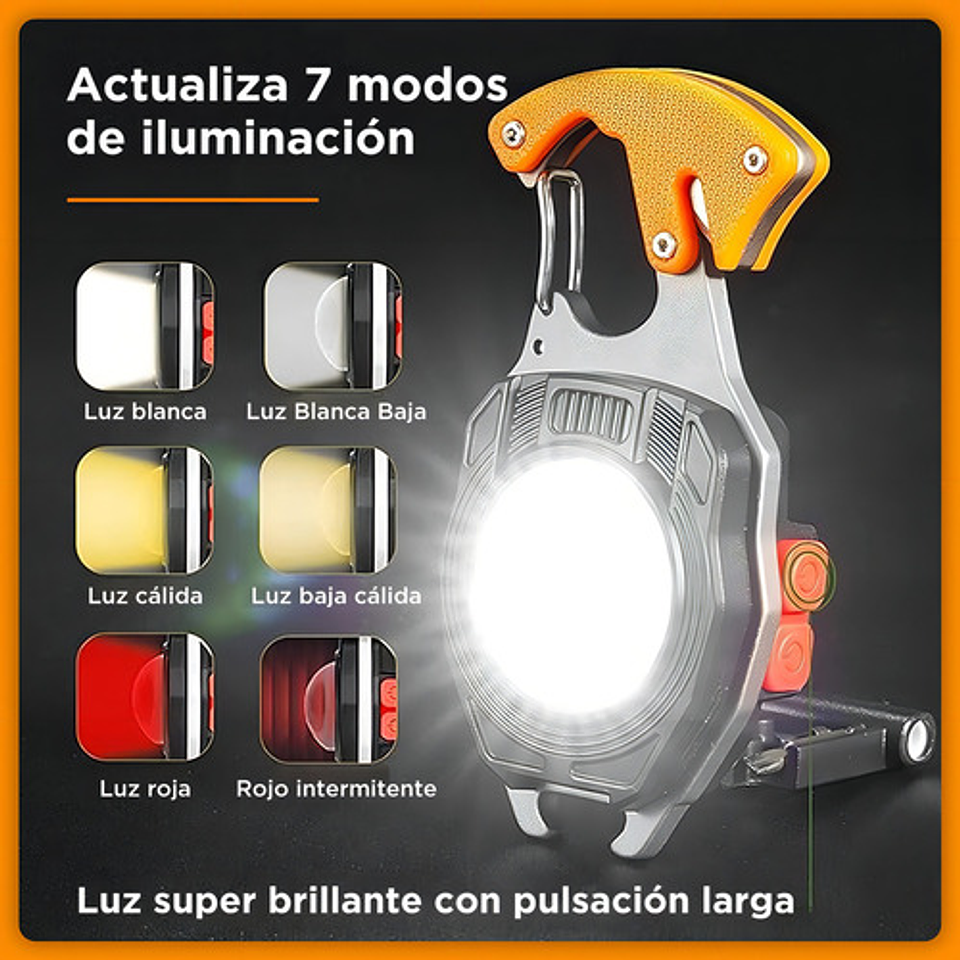 Linterna Led Portátil Thek Naranja Multifunción Recargable Usb Campin 3