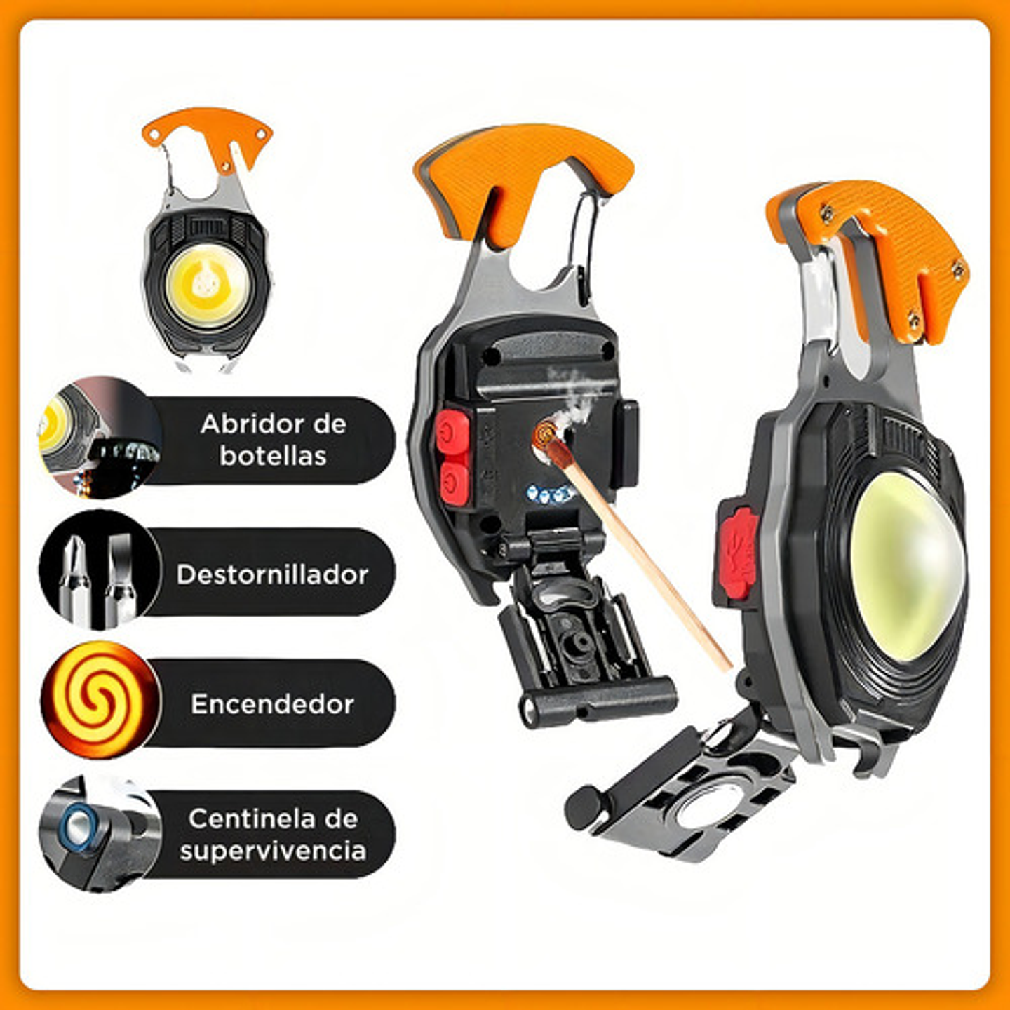 Linterna Led Portátil Thek Naranja Multifunción Recargable Usb Campin 7