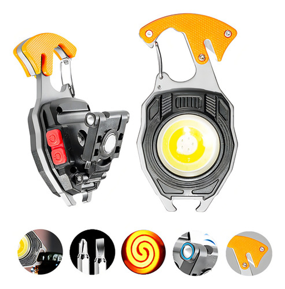 Linterna Led Portátil Thek Naranja Multifunción Recargable Usb Campin 10