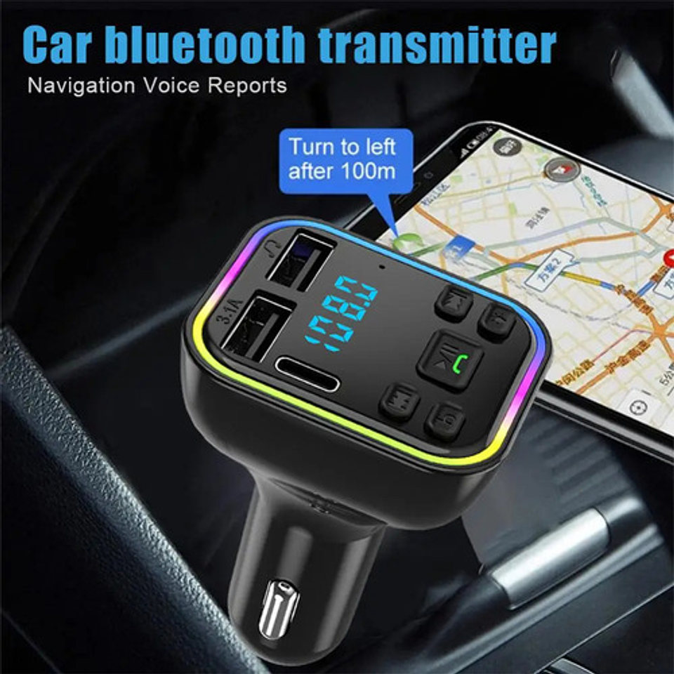 Transmisor Fm Bluetooth Auto Usb Tipo C Led Manos Libres 6