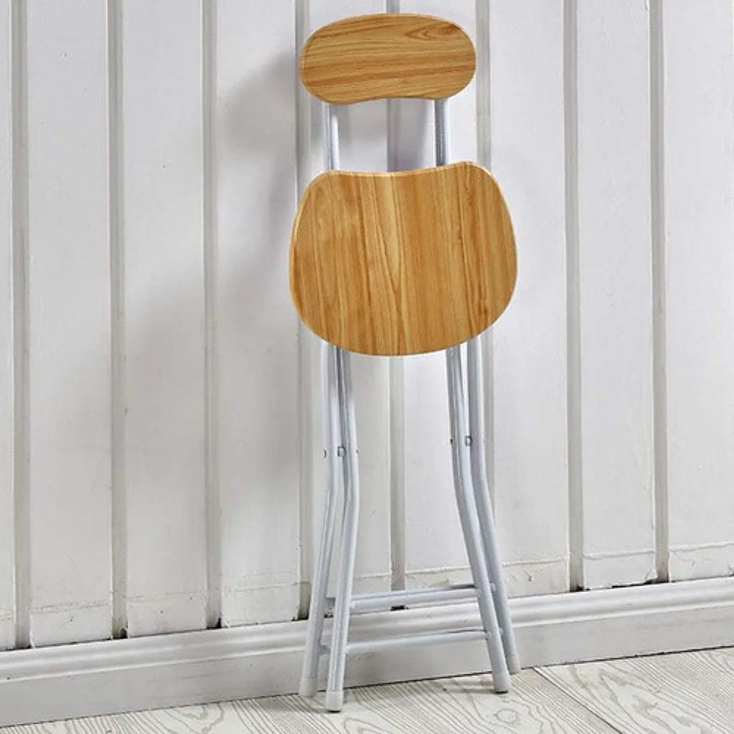 Silla Taburete Simil Madera Plegable 70x34cm Laqueado Marrón 4