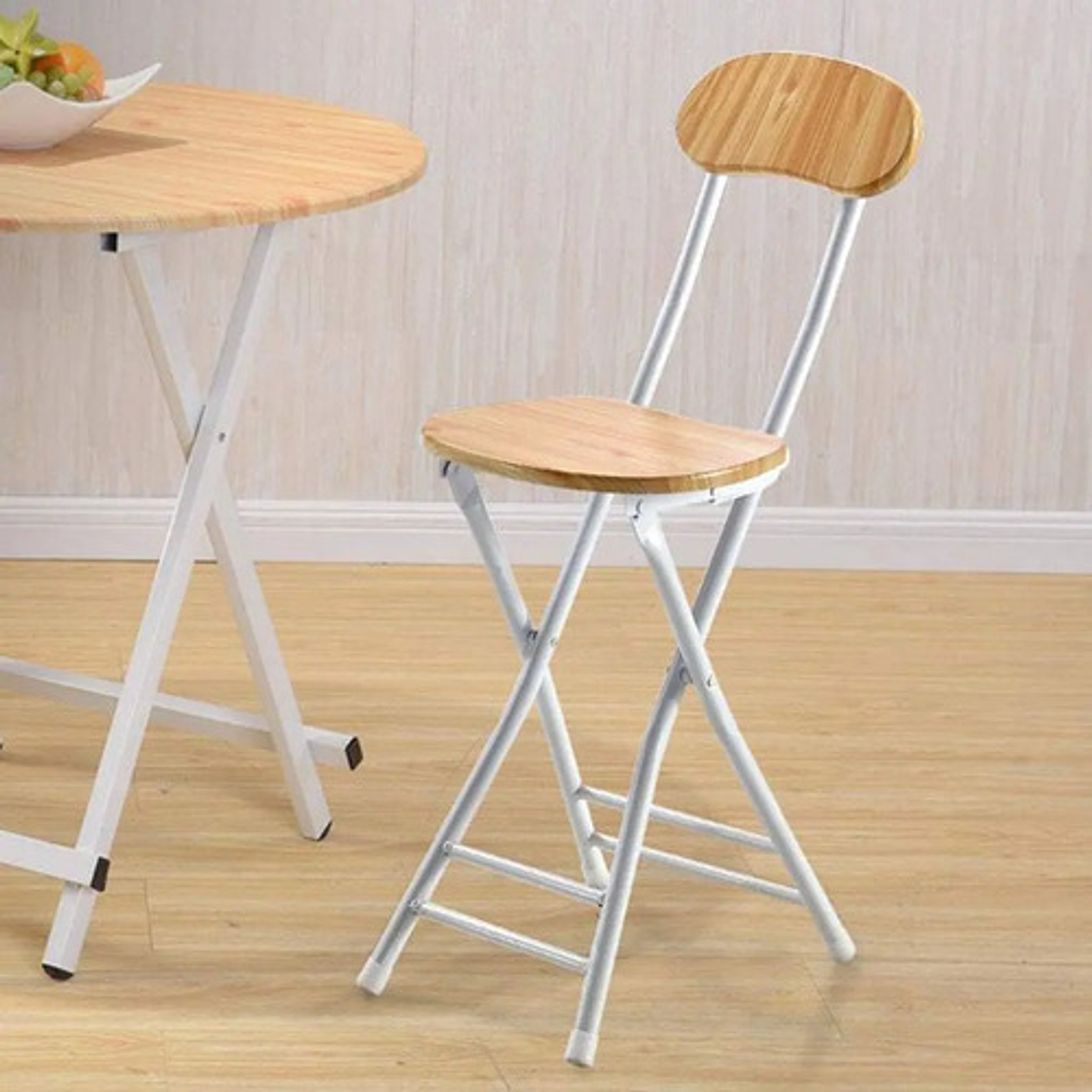 Silla Taburete Simil Madera Plegable 70x34cm Laqueado Marrón 5