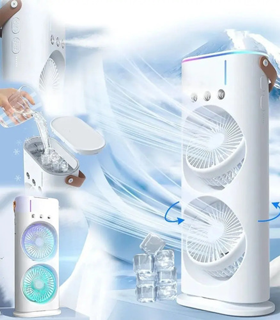 Ventilador Humificador Aire Acondicionado Doble Recargable 3