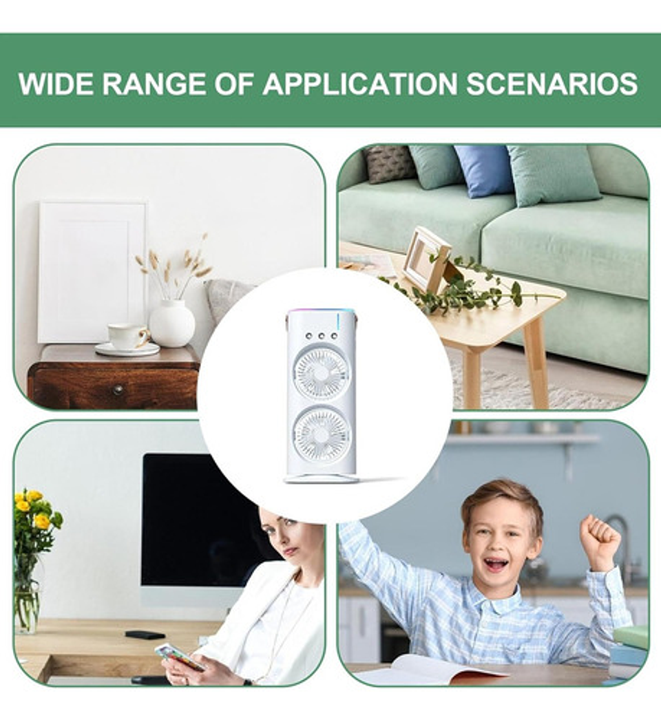 Ventilador Humificador Aire Acondicionado Doble Recargable 5