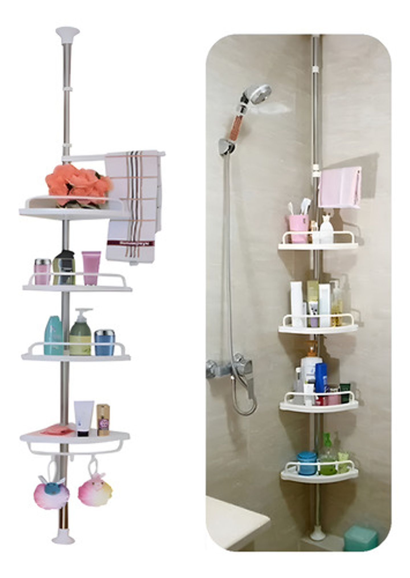 Organizador De Baño Esquinero Telescópico Thek Ajustable 155-330 Cm Blanco 1