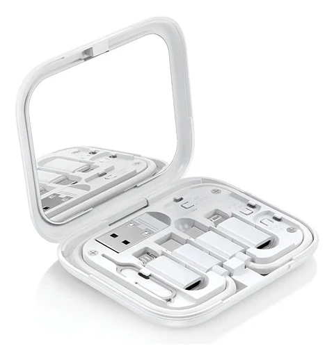 Cable Usb Tipo C Thek 4 En 1 Blanco Con Estuche Y Espejo Integrado 60w