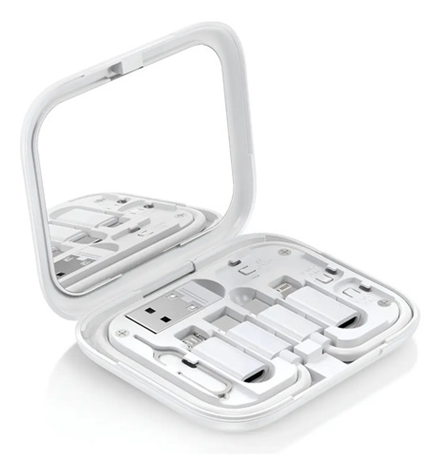 Cable Usb Tipo C Thek 4 En 1 Blanco Con Estuche Y Espejo Integrado 60w 1