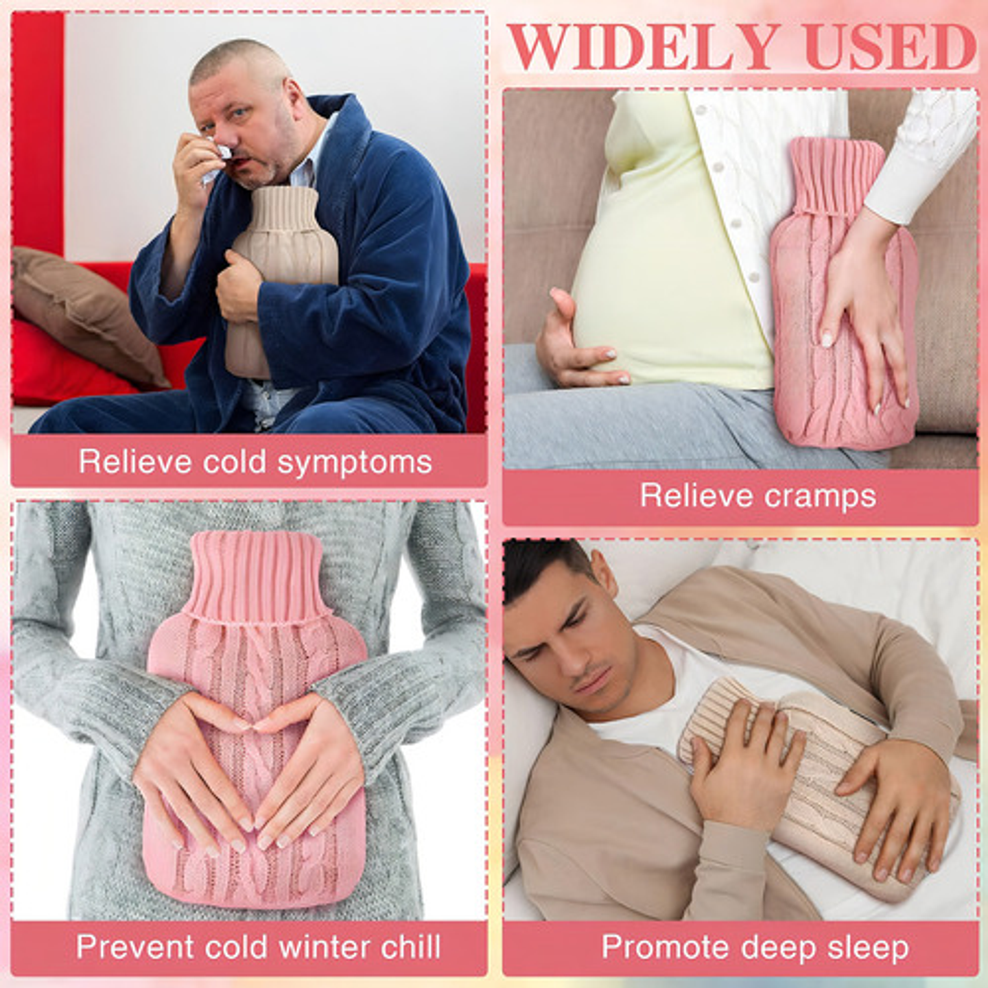 Guatero De Goma 2 Litros Compresa Calor Funda Tejida Dolor Muscular 4