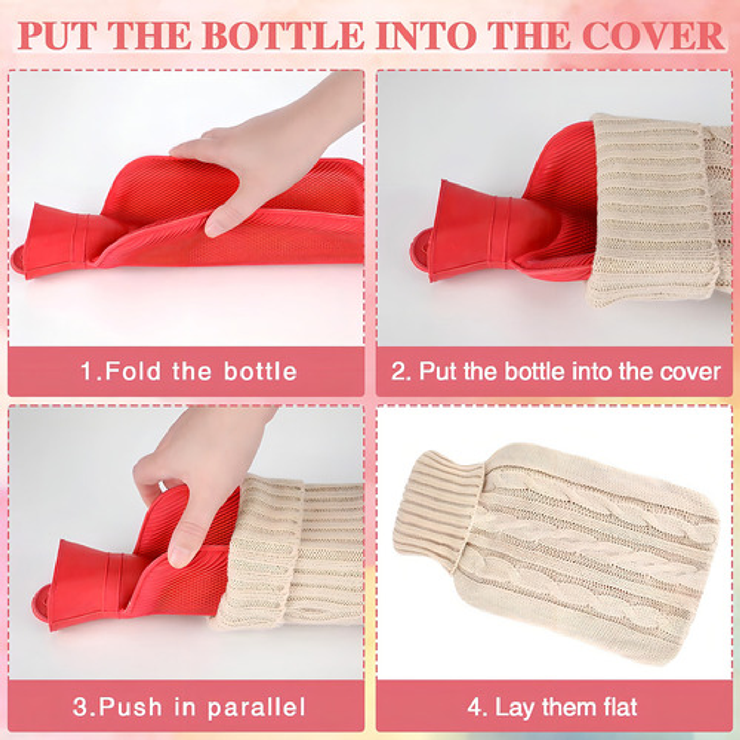 Guatero De Goma 2 Litros Compresa Calor Funda Tejida Dolor Muscular 6