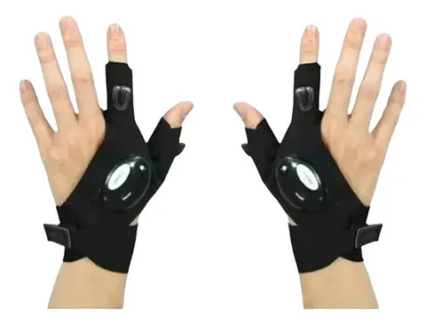 Guantes De Pesca Impermeables Con Linterna Led, Luz Nocturna Único Negro