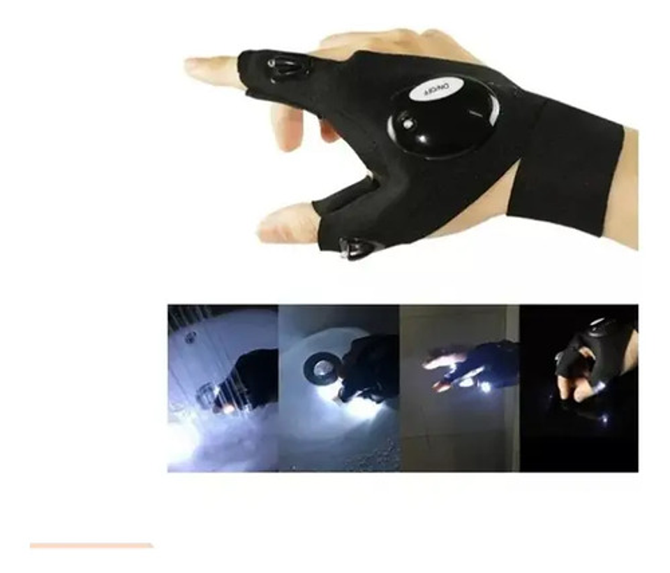 Guantes De Pesca Impermeables Con Linterna Led, Luz Nocturna Único Negro 4