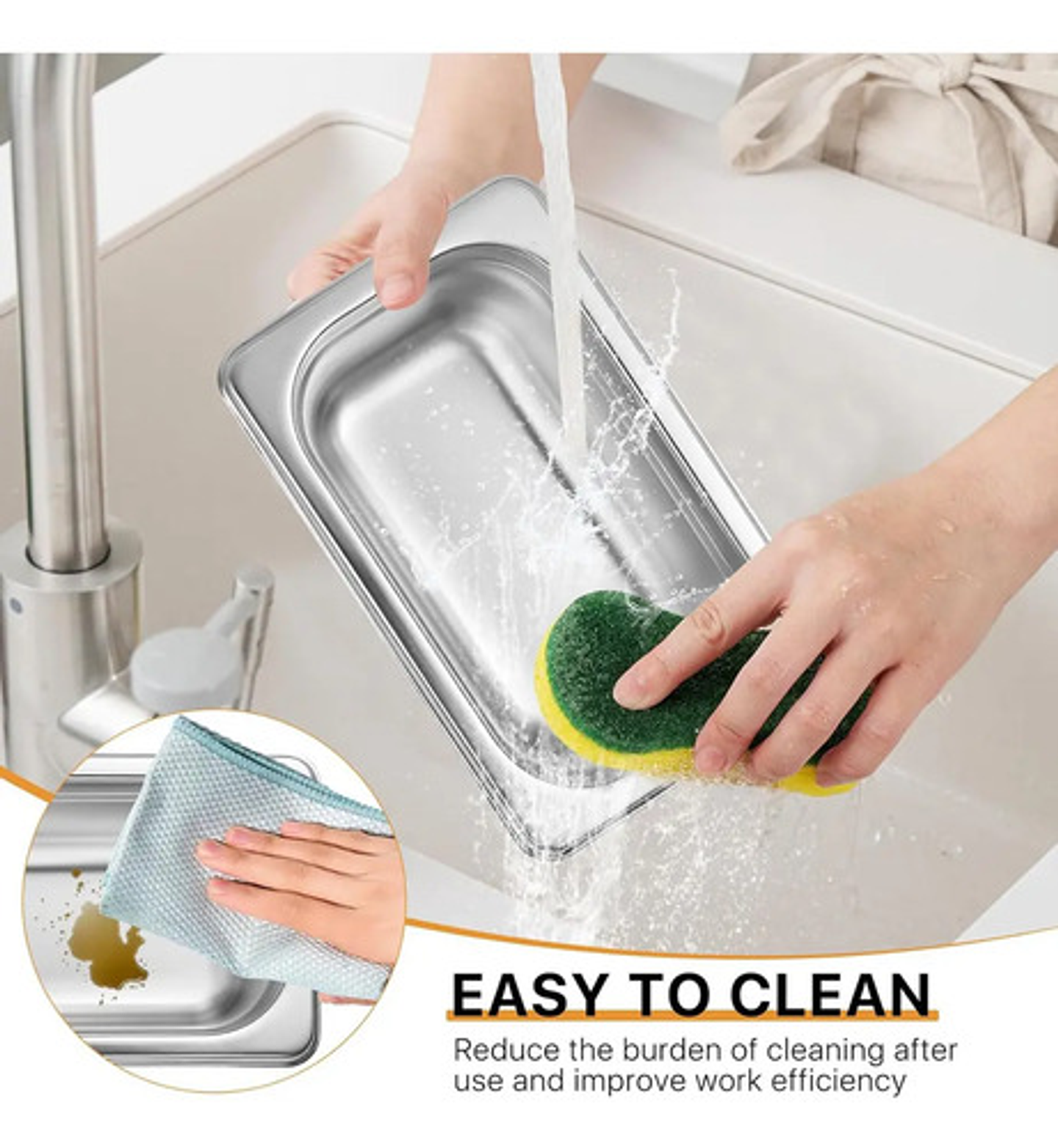 X2 Bandeja Deposito Gastronomico Acero Inox 26.5x16.5 1/4 2