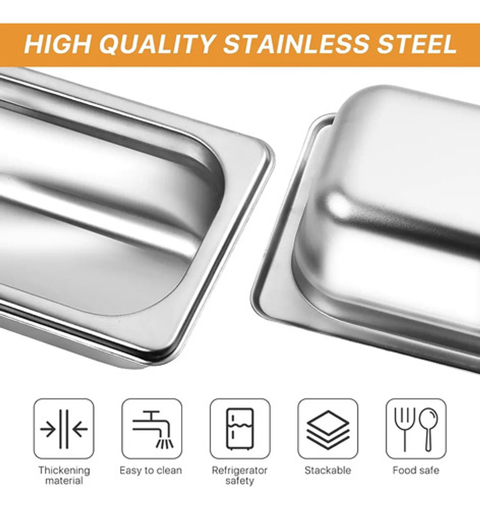 X2 Bandeja Deposito Gastronomico Acero Inox 26.5x16.5 1/4 3