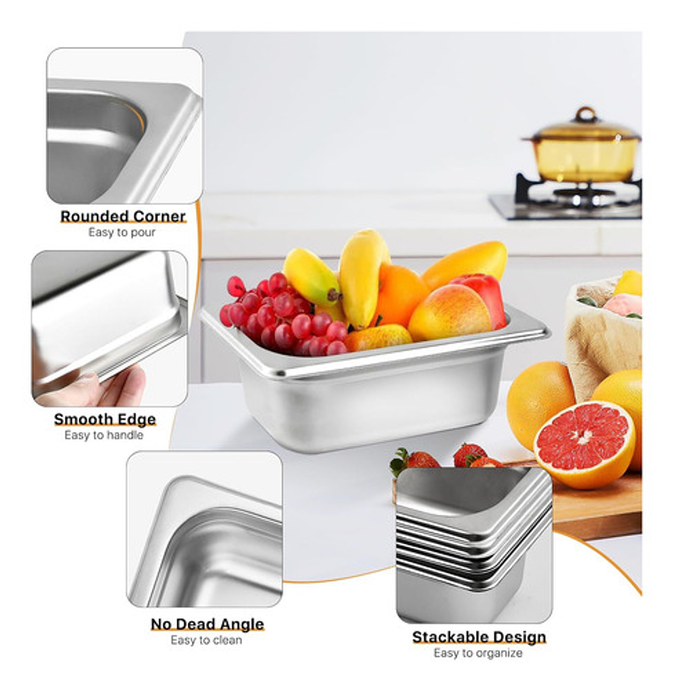 X2 Bandeja Deposito Gastronomico Acero Inox 26.5x16.5 1/4 4