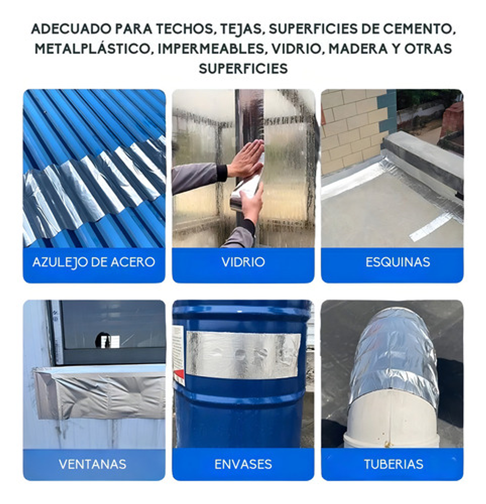 Cinta Aislante Impermeable Thek 10cm X 10m Para Techos Tuberías Anticorrosiva Plateado Liso 7