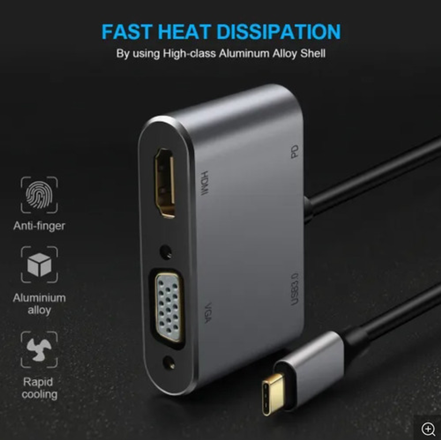 Hub Adaptador Usb-c 4 En 1: Vga+hdmi+usb 3.0+usb-c Pd 4k Hd 4