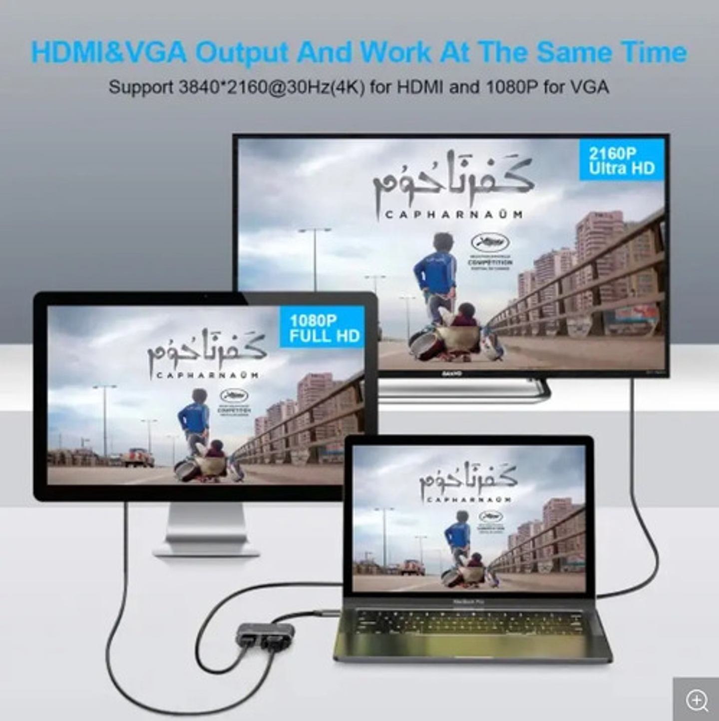 Hub Adaptador Usb-c 4 En 1: Vga+hdmi+usb 3.0+usb-c Pd 4k Hd 8