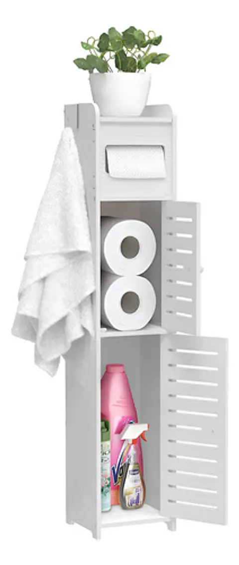 Estante Organizador Para Baño Multiuso Blanco Con Puertas